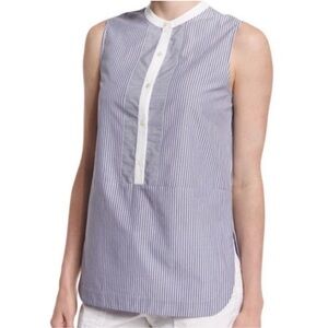 VINCE Poplin Striped Button‎ Placket Sleeveless Blue Contrast Top Size 2